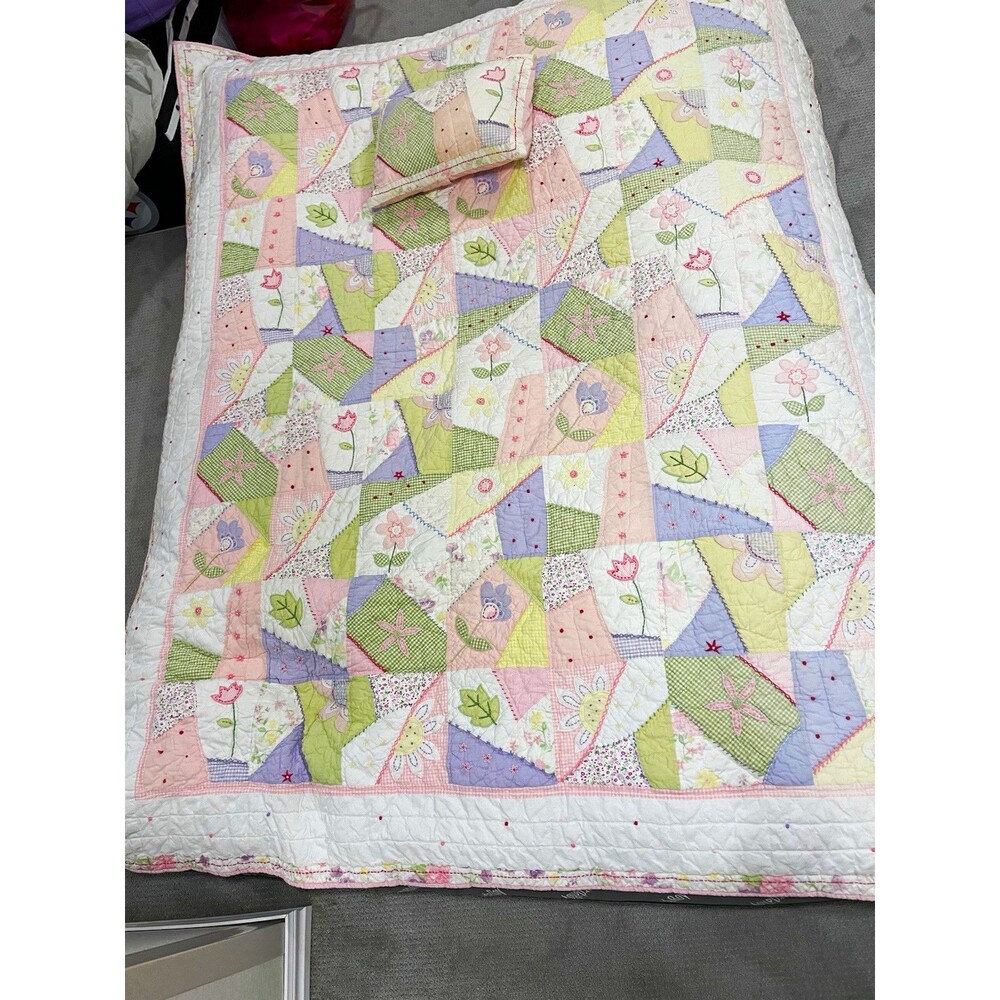 Pottery Barn Kids Twin Pink Patchwork Floral Quilt Reversible 68x86
